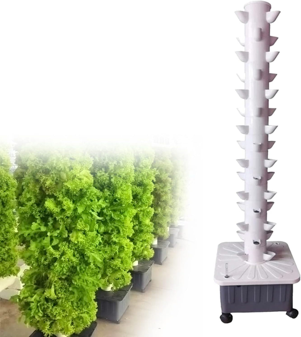 Torre hidropónica, sistema acuapónico de cera de 15 niveles y 45 orificios, kit de cultivo aeropónico de jardín inalámbrico para hierbas, frutas y verduras con bomba de hidratación, adaptadores, macetas de malla