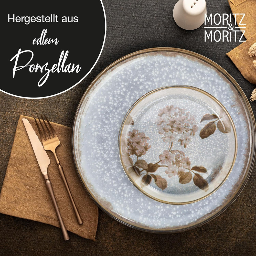 Set de veselă din porțelan Moritz & Moritz BLOSSOM pentru 6 persoane, 18 piese - Veselă modernă cu design jucăuș - Serviciu de cafea ușor de întreținut cu farfurii și boluri - Serviciu combinat
