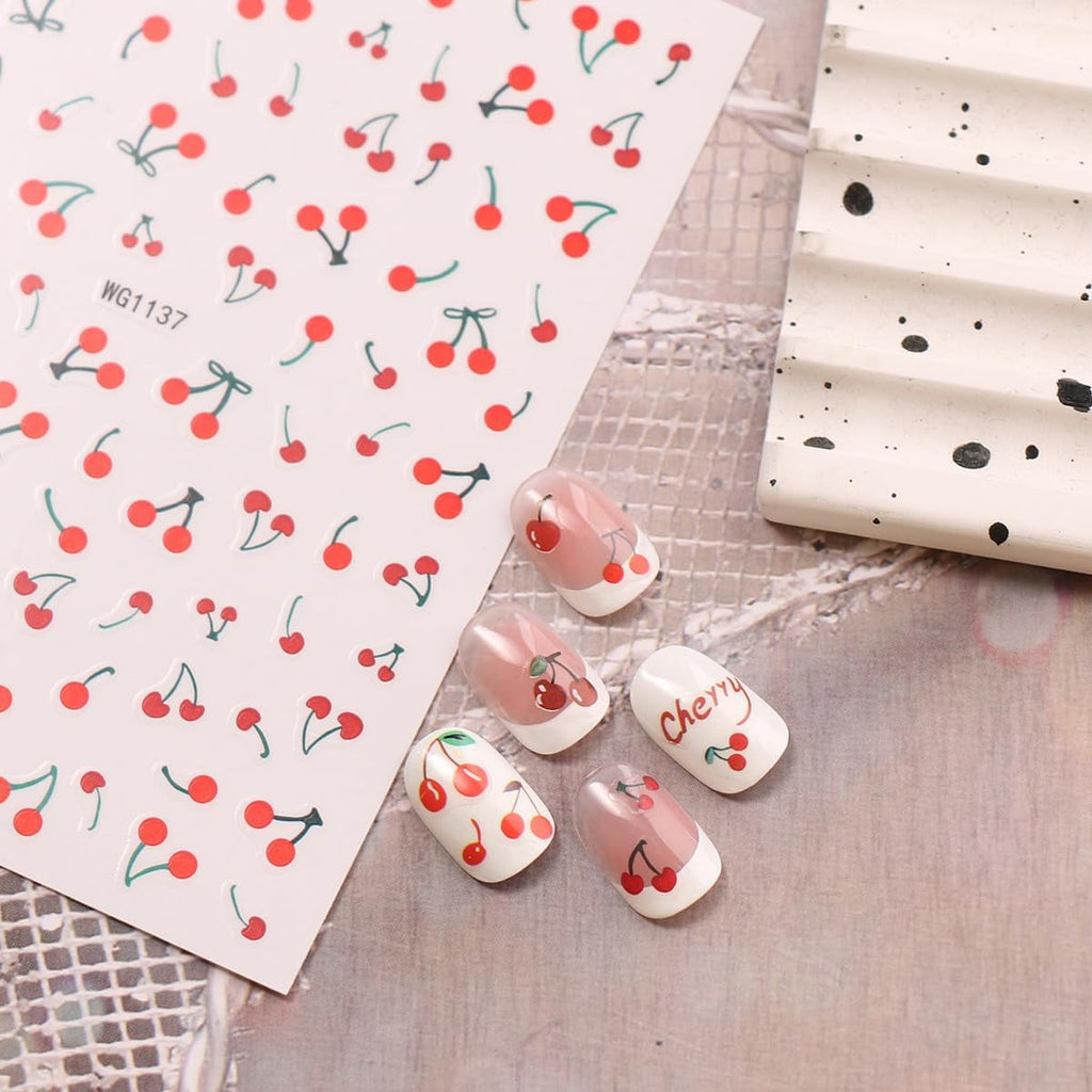 JMEOWIO Nagelsticker Kirschfrucht 6 Blatt Nail Art Sticker Selbstklebend Nagelaufkleber Dekoration Nageldesign Zubehör
