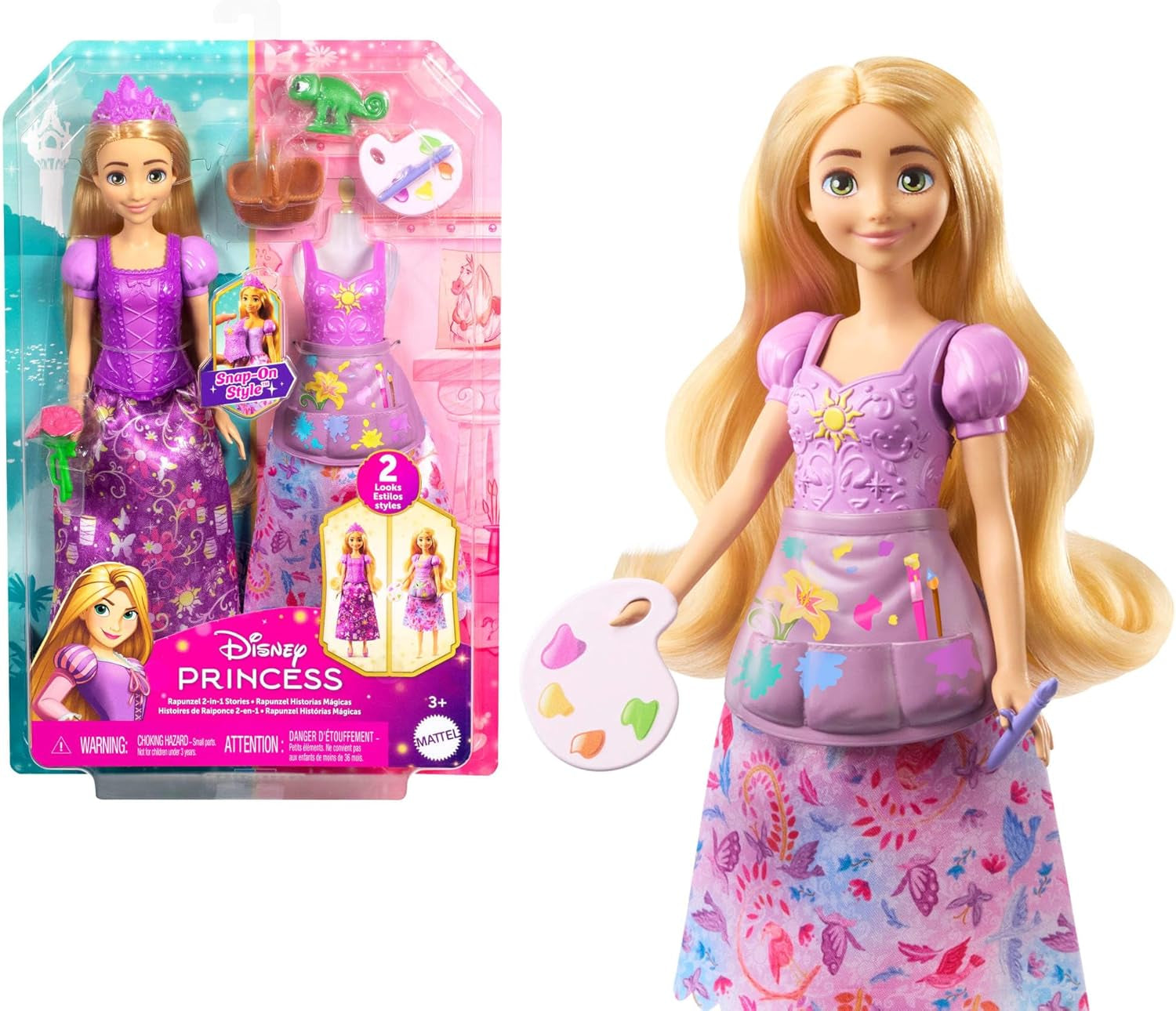Mattel Disney-Princess-Spielzeuge, Cinderella-Modepuppe con 2 looks, 9 accesorios, 2 Oberteile zum Anklipsen y 2 Röcke. Película 2 en 1 inspirada en Disney Film, JCR95