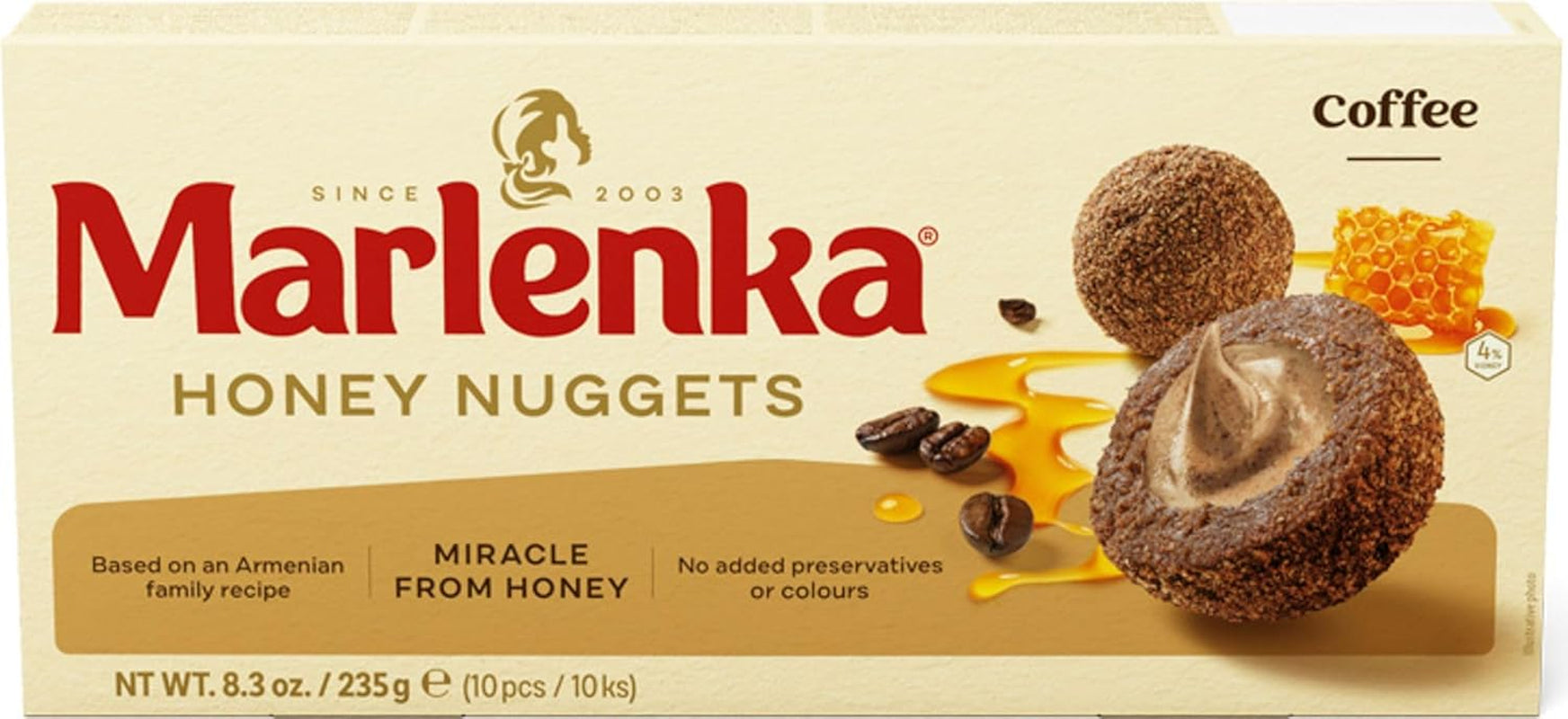 MARLENKA® Probiermix-Produkt | Wiener Honigkuchen (800 g), Kaffee-Honigkugeln (235 g) und Zitronen-Honigkugeln (235 g) und Marlenka Café Crema - Espresso Bohnen (500 g)