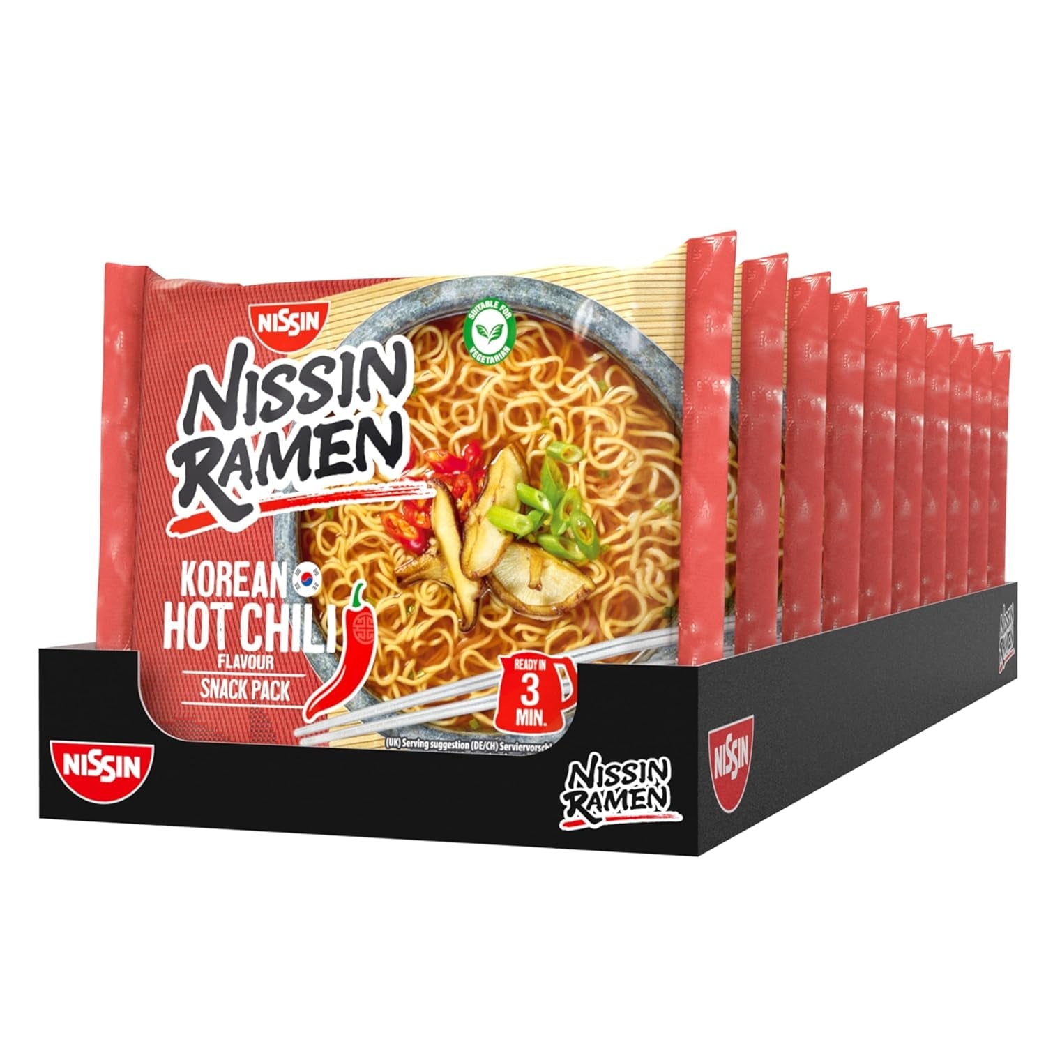 Nissin Ramen - Chili Picant Coreean, pachet de 10, tăiței instant în stil asiatic, bazați pe o rețetă coreeană, rapid și ușor de preparat, mâncare asiatică (10 x 65,2g)