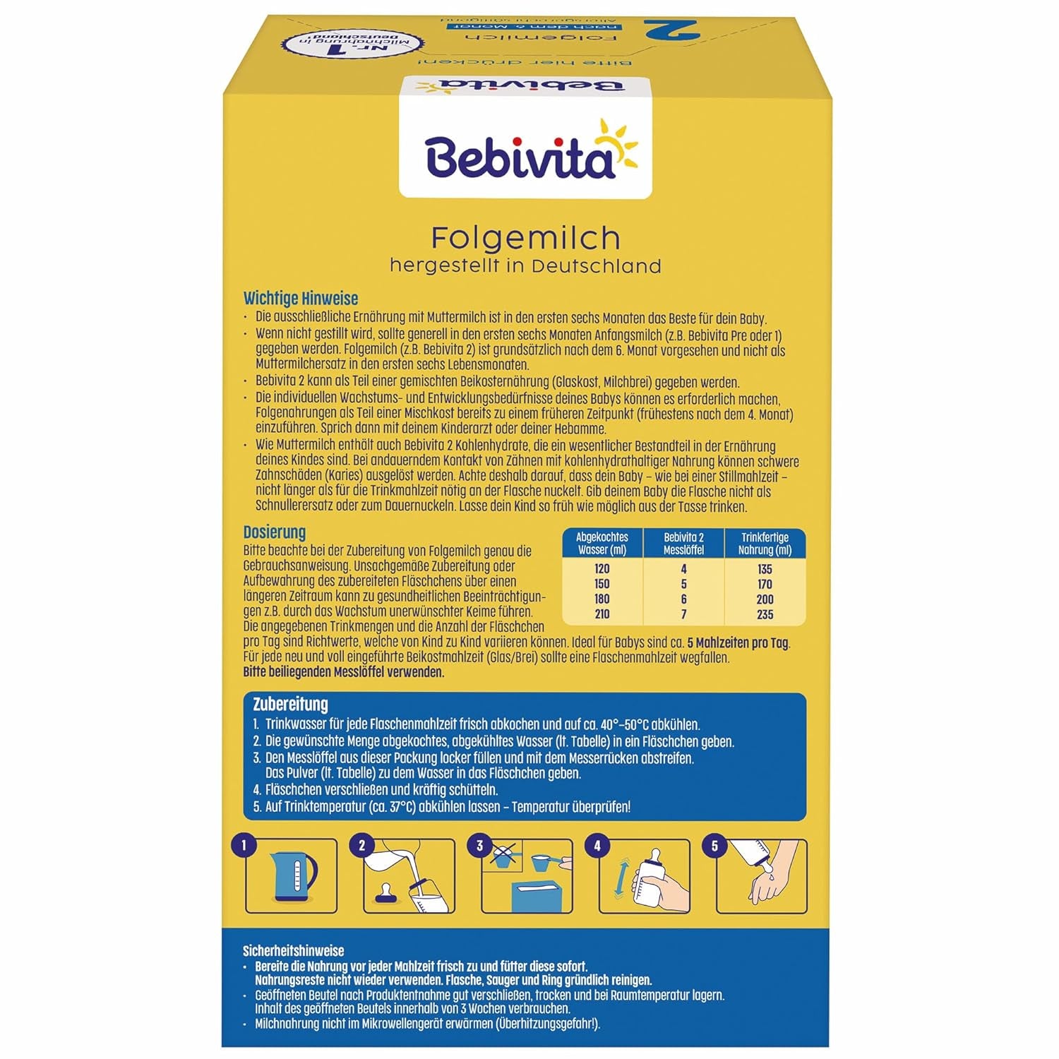 2 Folgemilch (4 x 500 g), cada 6 meses, con vitamina C y D, omega-3 (DHA), altersgerecht sättigend