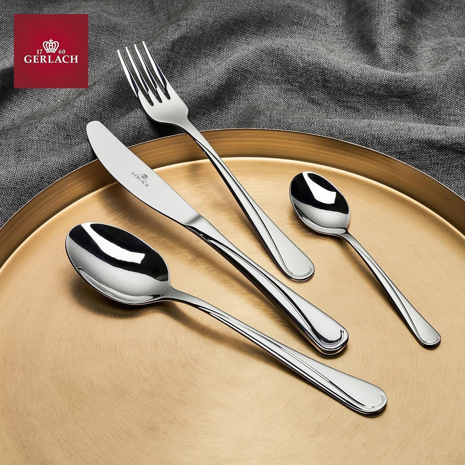 Gerlach Mango Besteck-Set 6 Personen Spülmaschinenfest Essbesteck Edelstahl Elegantes Besteck Messer Gabel Löffel Teelöffel Tafelbesteck Rostfrei 24 Stk, Silberglänzend Bucatarie Naty Shop