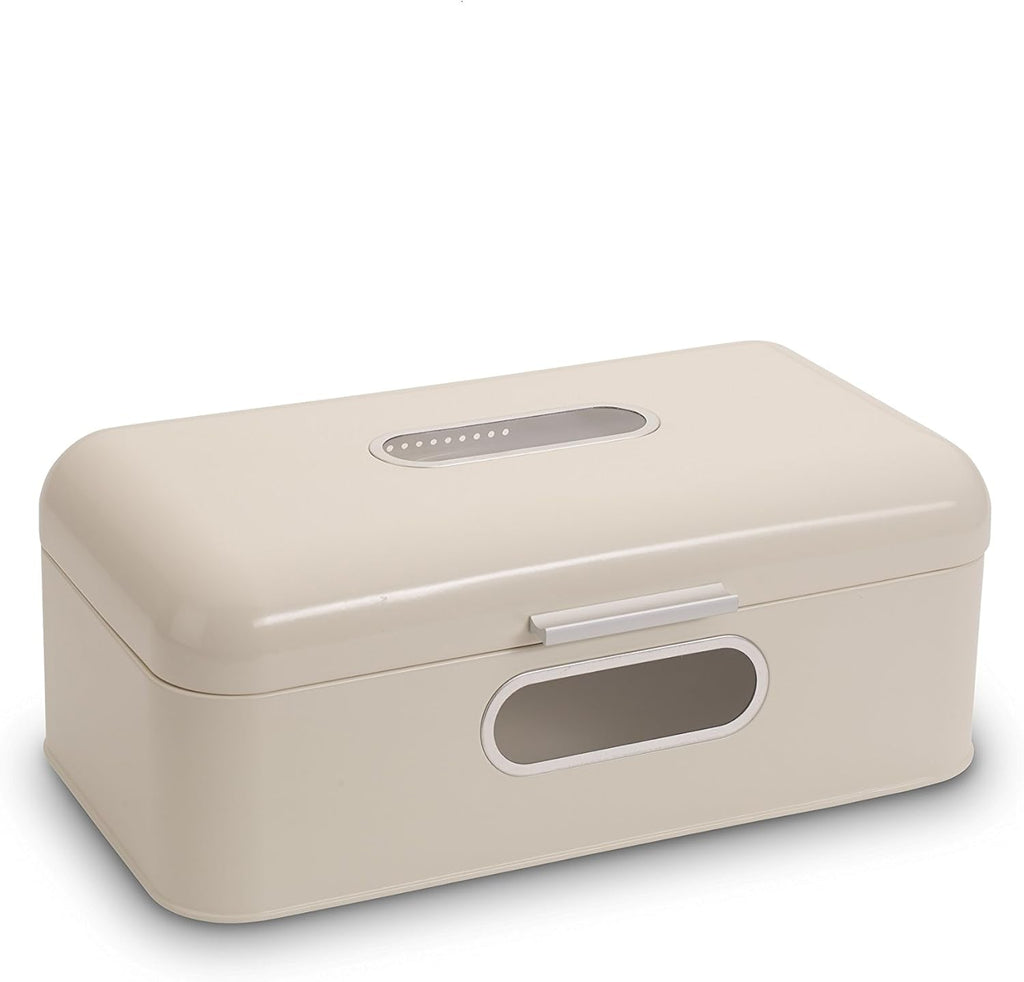 ECHTWERK coș metalic retro pentru pâine cu fereastră de vizualizare și capac, set de 3 cutii de depozitare elegante, capacitate 1,4 litri, roșu Cutii depozitare alimente Naty Shop Smântână Mare Singur