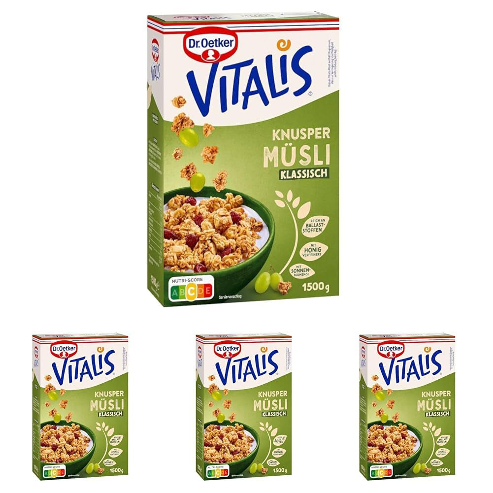 Dr. Oetker Vitalis Classic Crispy Muesli: paquete grande de muesli crujiente para el desayuno con pasas, 1 paquete, 1,5 kg