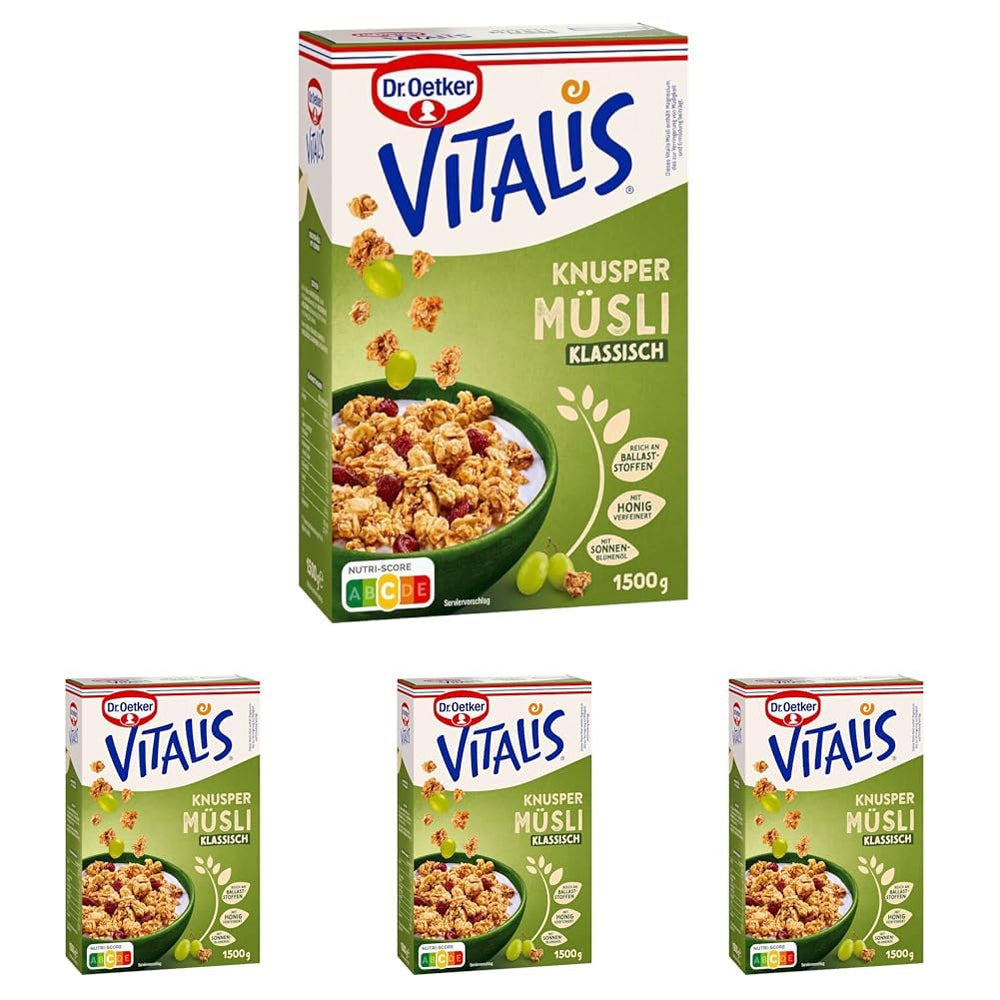 Dr. Oetker Vitalis Classic Crispy Muesli: paquete grande de muesli crujiente para el desayuno con pasas, 1 paquete, 1,5 kg