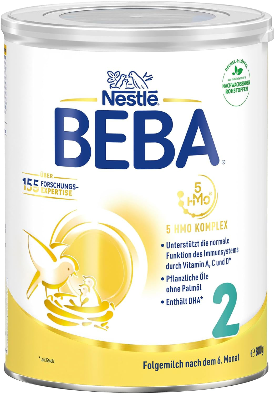 BEBA 2 - Leche de continuación a partir de los 6 meses, con complejo 5 HMO, contenido proteico adecuado a la edad, sin lactosa, sin aceite de palma, sin aceite de pescado, papilla, leche en polvo para bebés, paquete de 3 (3 x 800 g)
