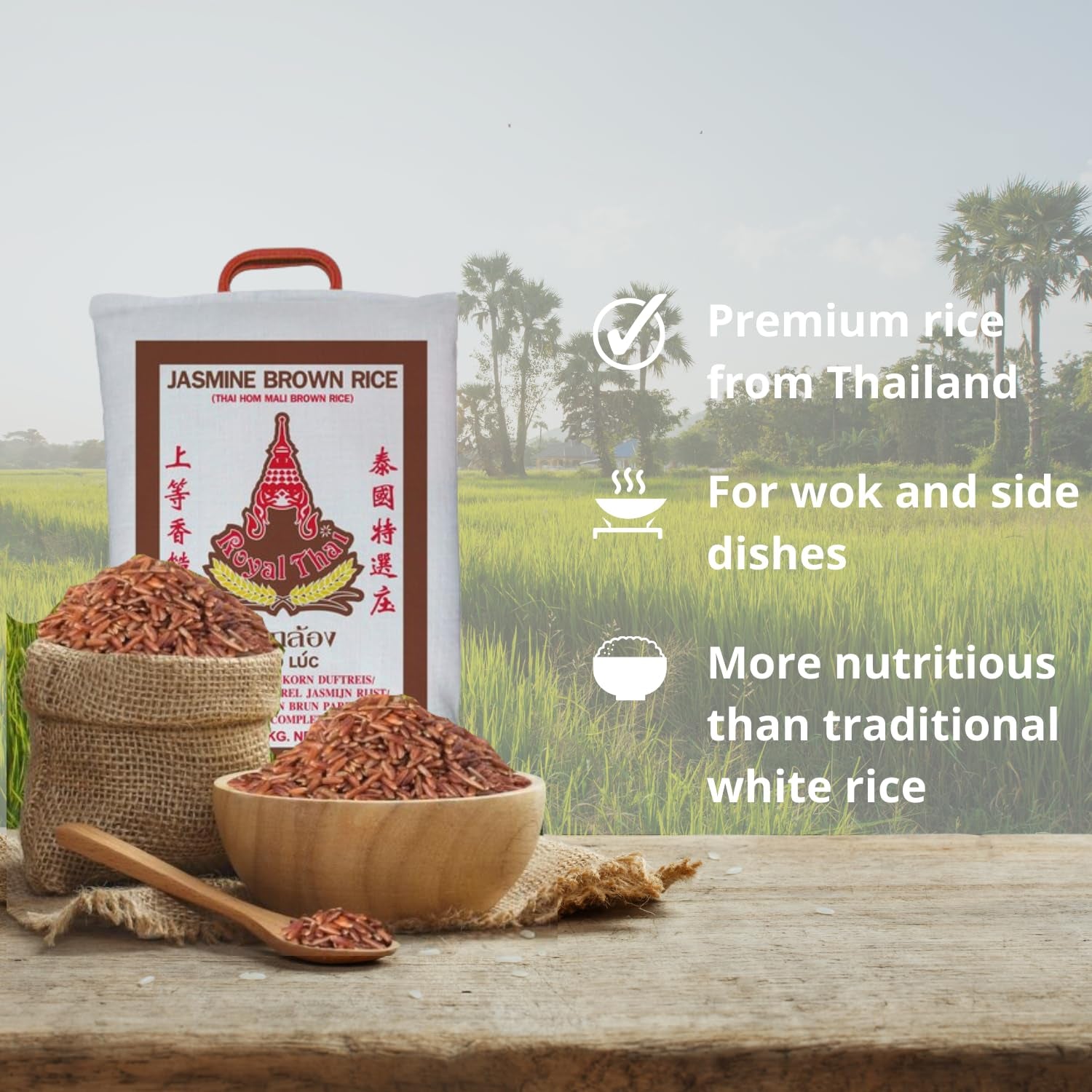 ARROZ ROYAL THAI - Arroz integral fragante de grano largo - 1 x 10 kg