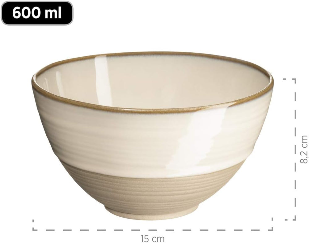 MÄSER 931818 Set de veselă Nottingham Vintage Series pentru 4 persoane, serviciu de mic dejun cu 12 piese cu forme rotunjite neregulate în aspect retro, gresie, bej