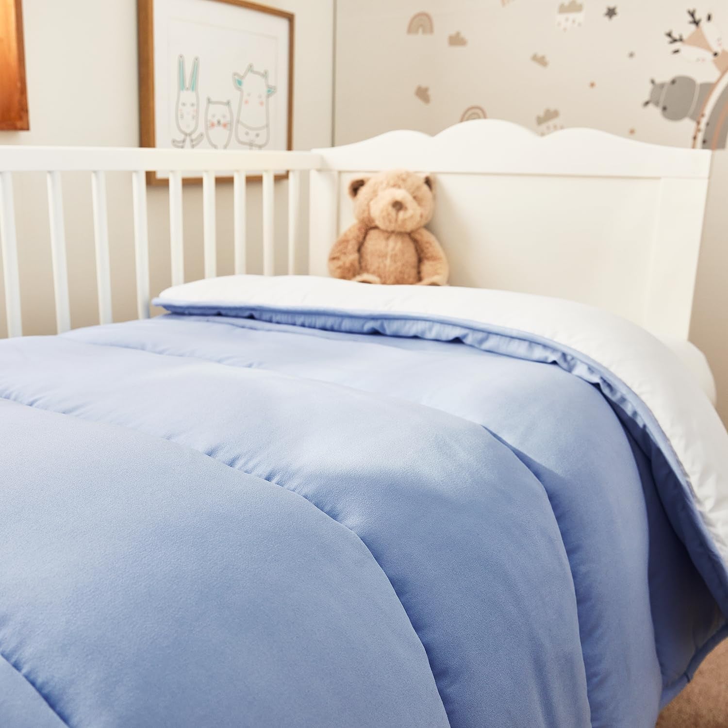 Pikolin Home - Edredón Reversible 300 G - Relleno Nórdico Bicolor - Para cuna de 60 - Relleno de plumas, cálido, transpirable, Azul/Blanco, 100 X 120 cm Edredones y edredones Naty Shop