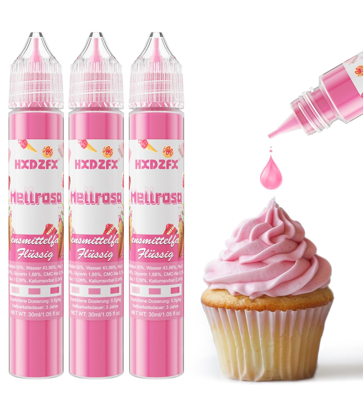 Colorant alimentar - Colorant alimentar lichid, Colorant alimentar foarte concentrat, Coloranți alimentari lichizi pentru copt, Decorare tort, Fursecuri, Macarons, Ouă de Paște, Aluat - 3 × 30ml (Roșu de Crăciun)