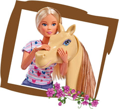 Simba 105730939 - Steffi Love Riding Tour, En traje de montar, Con 2 caballos, Muñeca totalmente articulada, Muñeca con disfraces, 29cm, Para niños a partir de 3 años Muñecas Naty Shop