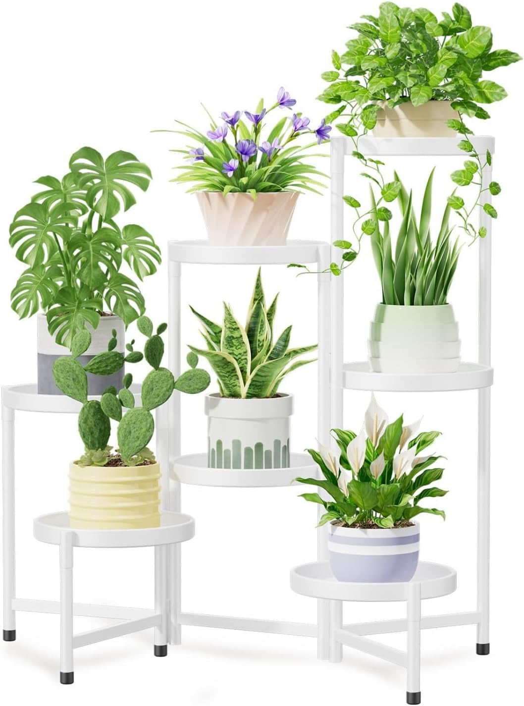 Idavosic.Ly Pflanzenständer Metall Groß Mit 5 Etagen, Blumenständer Pflanzenregal Blumenregal Indoor Outdoor, Faltbar Blumentreppen Innen Plant Stand Shelf Für Garten Balkon Wohnzimmer (Rund, Schwarz)