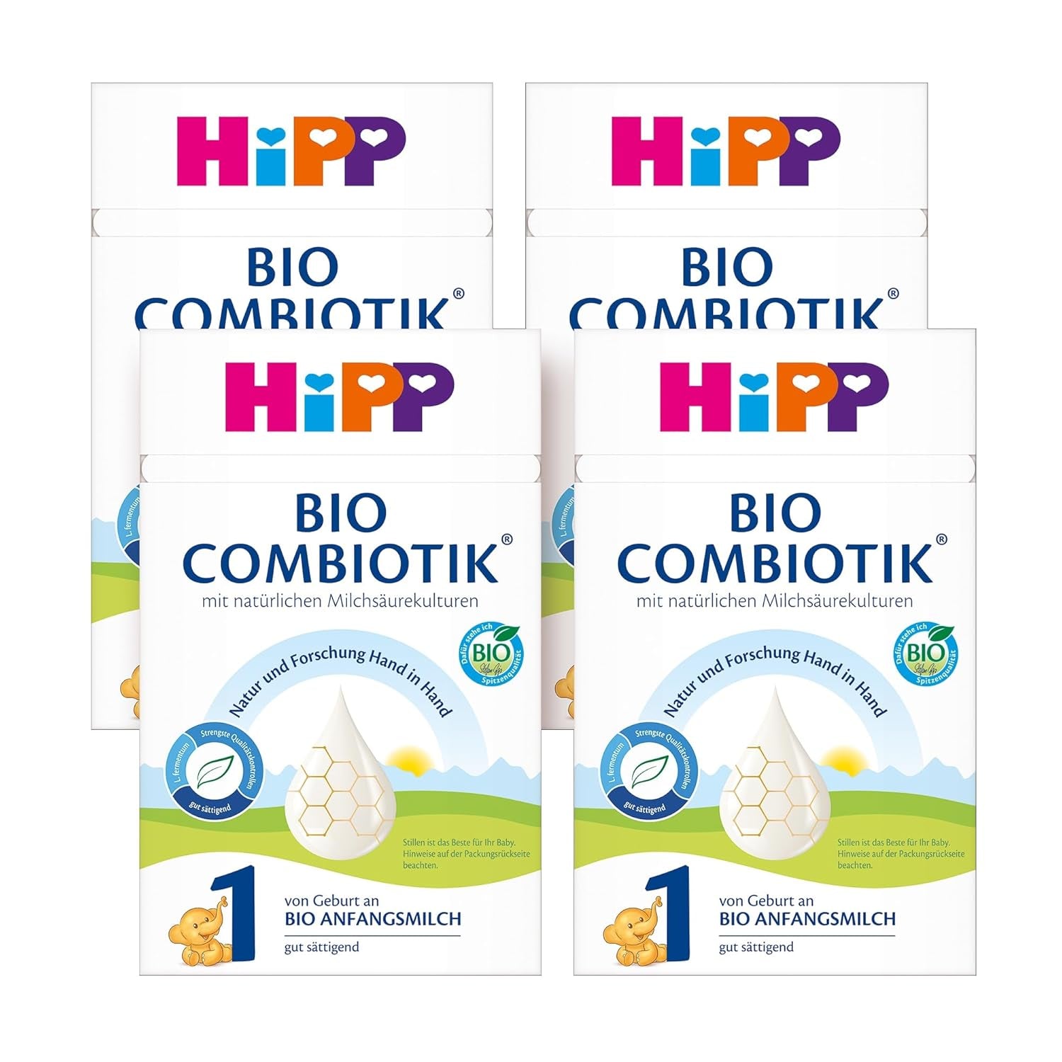 HiPP 1 Organic Combiotik (4 x 600g), leche en polvo para bebés desde el nacimiento, con cultivos naturales de ácido láctico y almidón orgánico de fácil tratamiento, de la mejor calidad orgánica