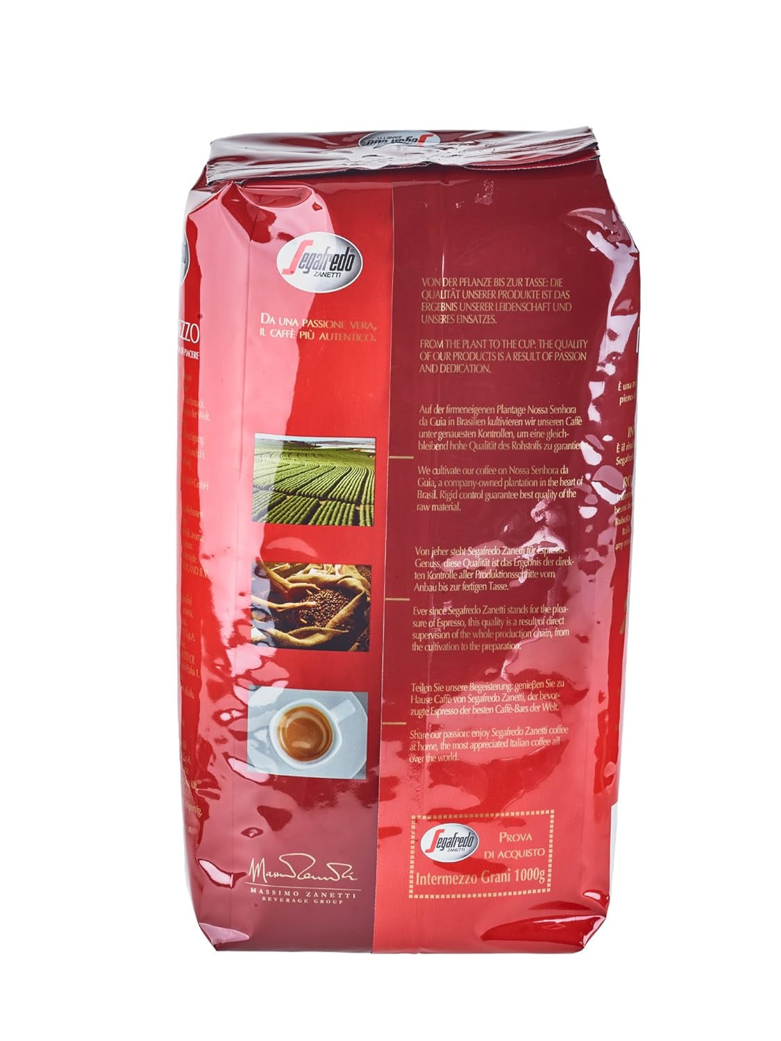 Segafredo Zanetti Intermezzo - Ganze Bohne (1 kg Packung) - Geeignet für alle italienischen Kaffeespezialitäten - Kaffeebohnen mit mittlerer Röstung, stark und vollmundig im Geschmack