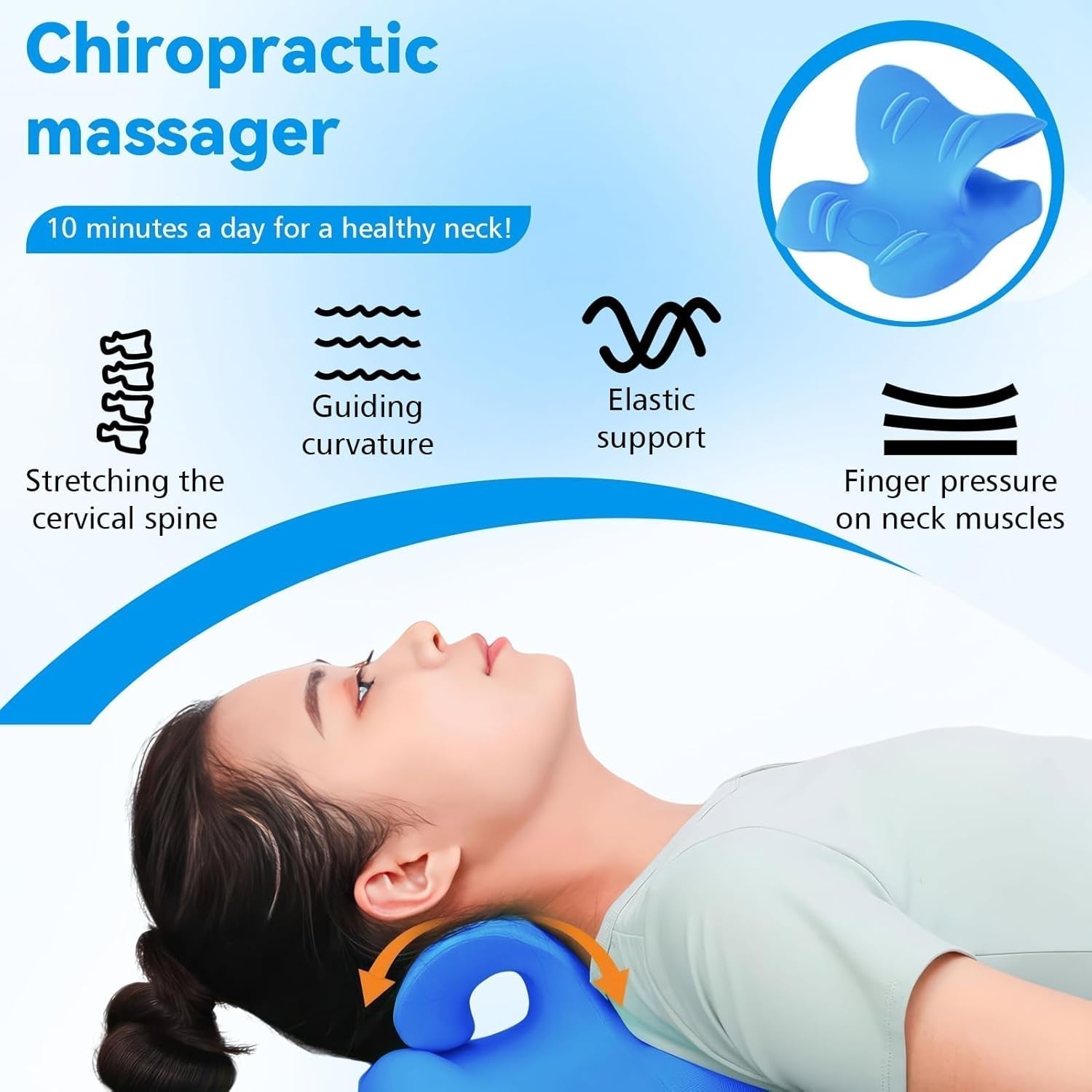 Neck Stretcher 2.0, Cloudy Neck Lefaya Neck Stretcher Orthopaedic Test Winner Neck Stretcher pentru a ușura durerea gâtului Premium Neck Hump Neck Cloud corectează postura (albastru) Perne ortopedice cervicale Naty Shop