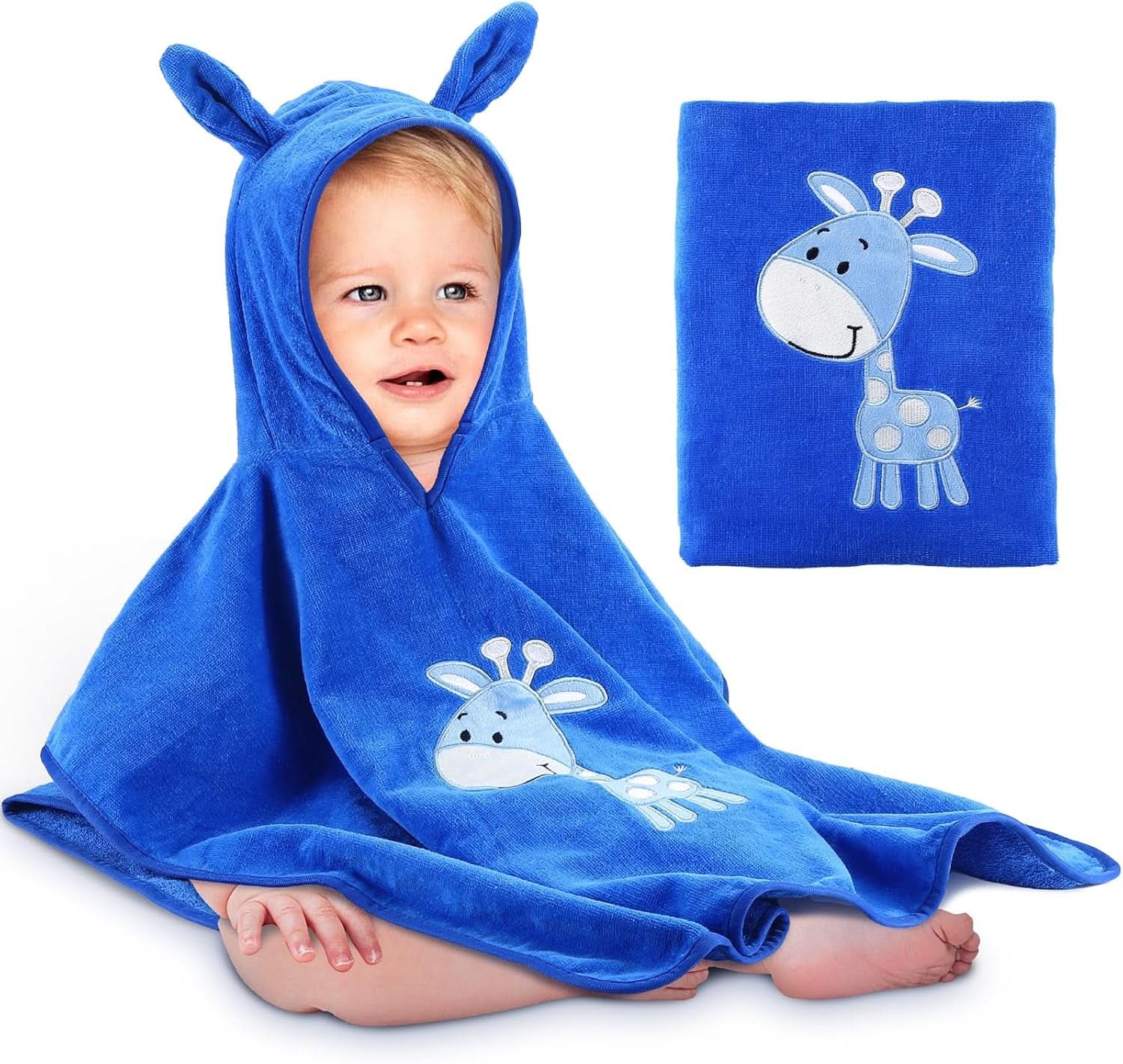 Poncho de baño infantil Oeko TEX, 100% algodón Madre e Niño Naty Shop Jirafa Azul