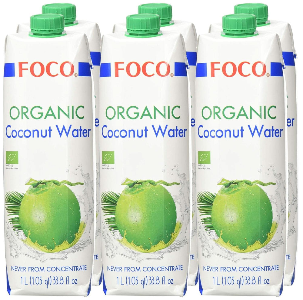 FOCO Agua de Coco Orgánica Bebida Deportiva Pura y Refrescante 100% Agua de Coco - 6 X 1 Litro Naty Shop