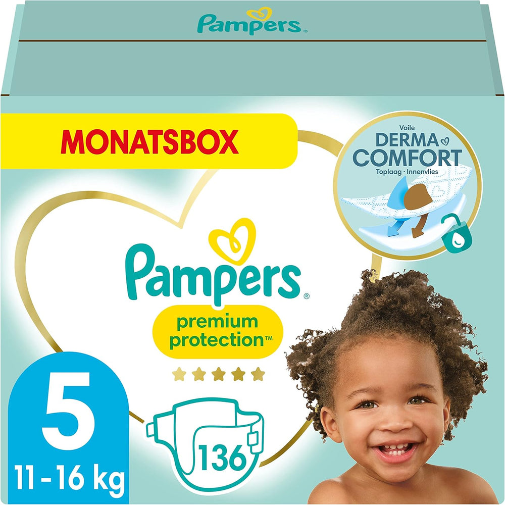 Pampers Premium Protection Talla 5, 152 pañales, 11 kg-16 kg, nuestra protección número uno contra la piel y las fugas