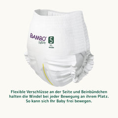 Pañales Bambo Nature, talla 5 (11-17 kg) - Caja mensual de 95 | Pañales con protección mejorada contra fugas | Máxima comodidad y libertad para niños activos | Pañales testados dermatológicamente