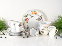 CreaTable, 16999, seria Flora ORCHARD, set de veselă cu 16 piese pentru 4 persoane, serviciu combinat din porțelan, potrivit pentru mașina de spălat vase și cuptorul cu microunde, fabricat în Europa