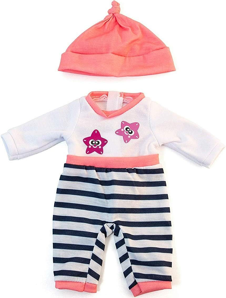 Miniland Set Puppenkleidung 32cm, camiseta girgeltes mit Latzhose und Mütze, Übergangszeit