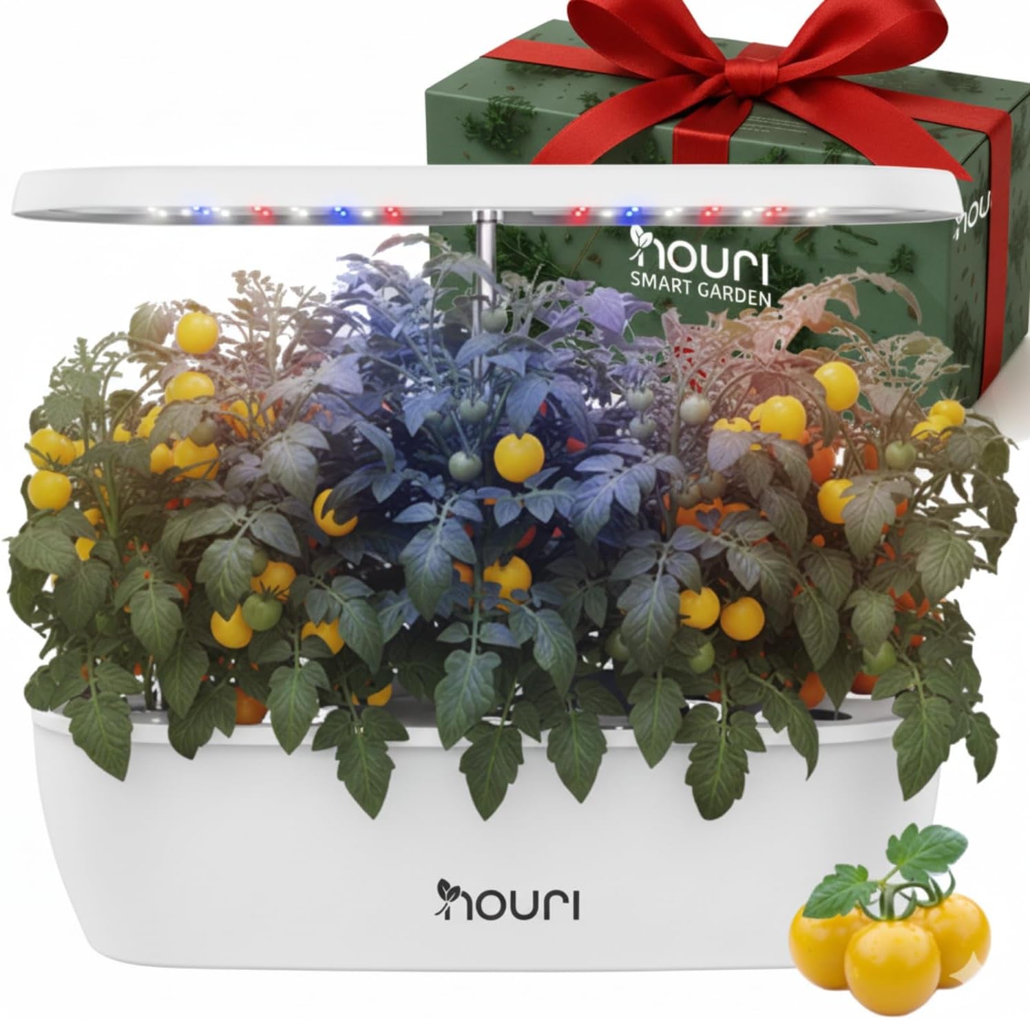 Nuevo 7 Puente + Albahaca reliquia | Jardín inteligente para cocineros caseros | Sistema de cultivo hidropónico | Luces de cultivo LED | Kit de jardinería de hierbas de interior para amantes de las plantas y jardineros, blanco