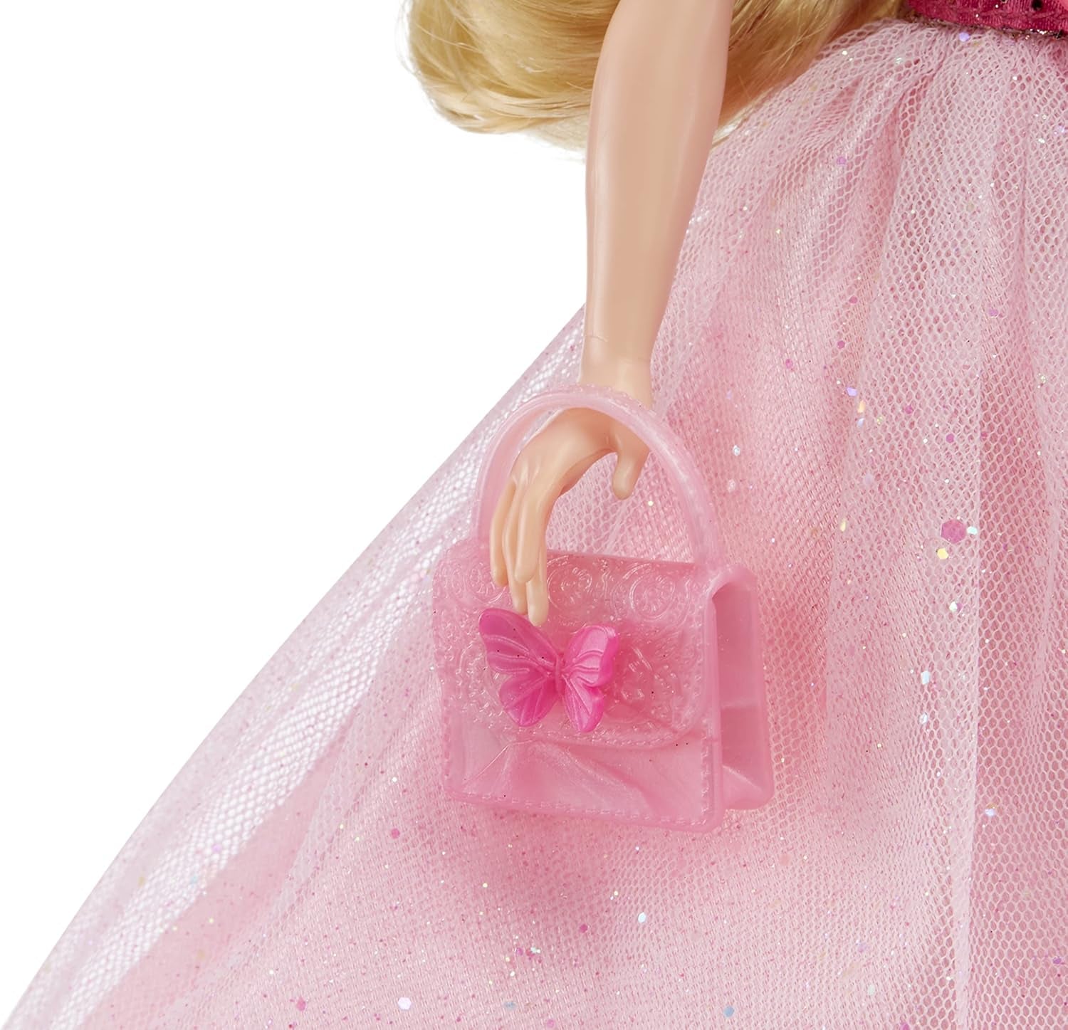MGA's Dream Ella Let's Celebrate Puppe - ARIA - 29 cm große Blonde Party Modepuppe - Rosa & Gold Glitter Konfettischmetterlinge - 5 accesorios - Para niños y niñas de 4 años