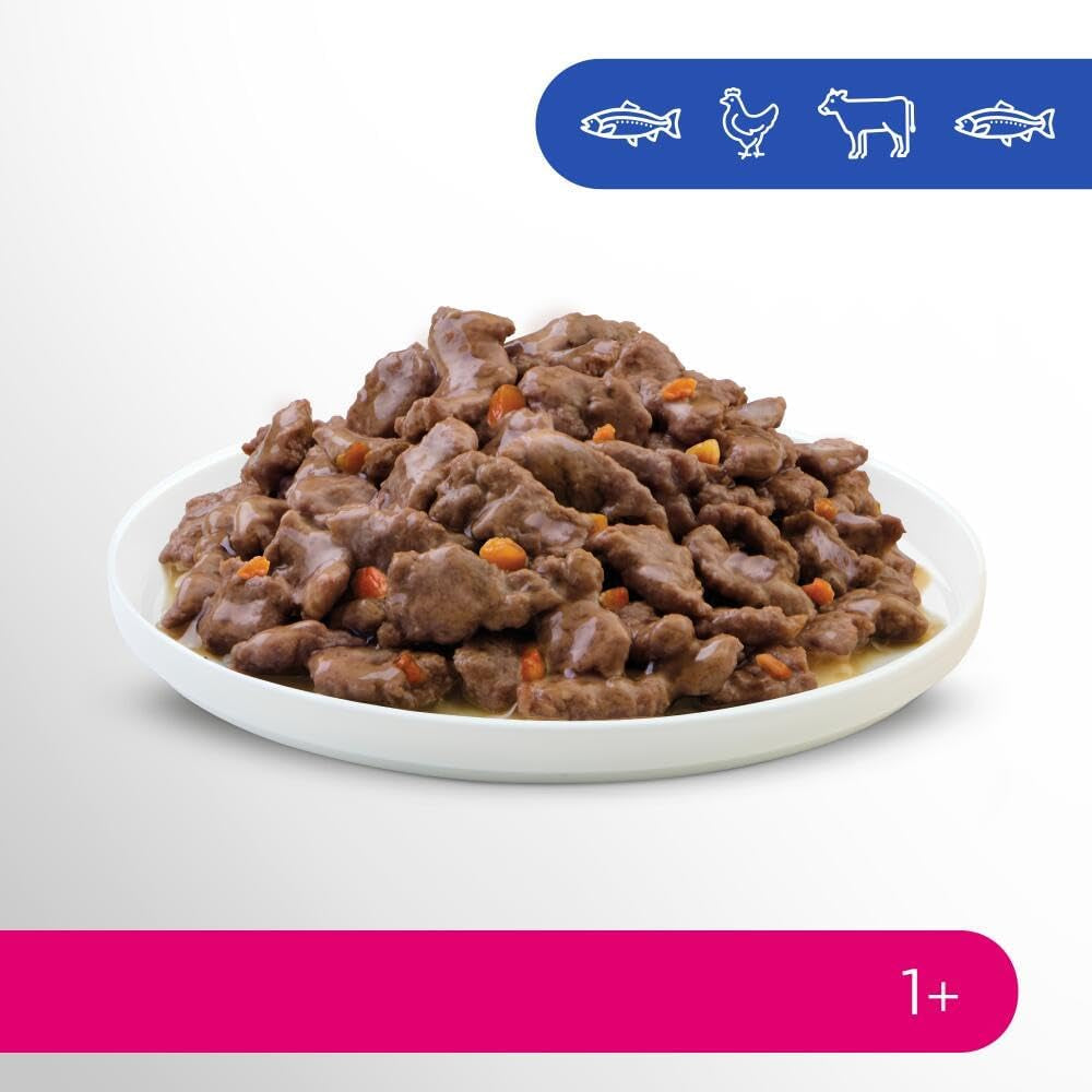 Selecție de hrană umedă Perfect Fit Adult 1+ cu somon, pește de adâncime, vită și pui, 48 de pliculețe, 12x85g (pachet de 4) – Hrană umedă premium pentru pisici adulte de la vârsta de 1 an