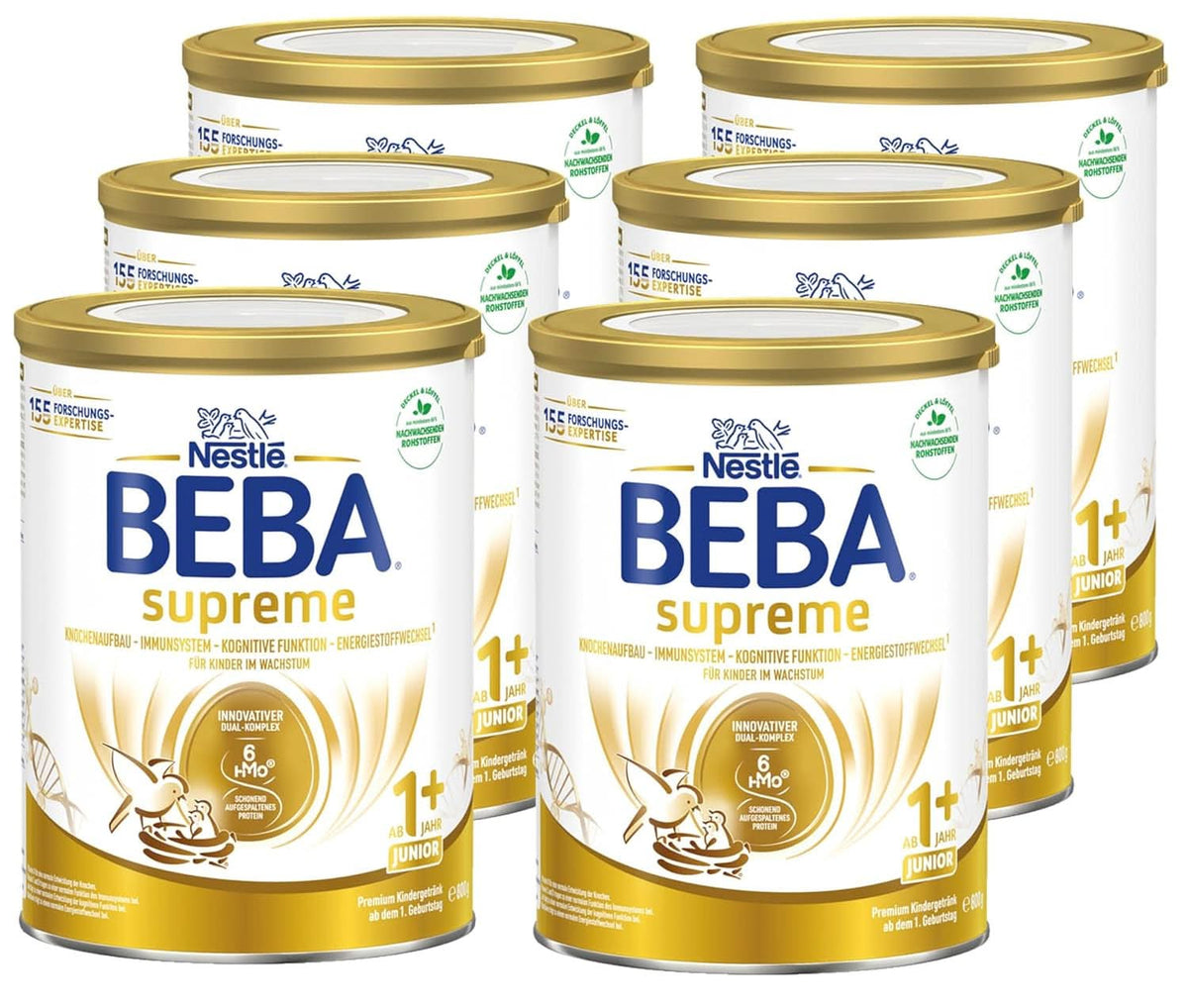 Bebida infantil BEBA SUPREME Junior 1+ a partir de 1 año, alimento para niños con complejo 6 HMO, solo lactosa, sin aceite de palma, pack 6 (6 x 800 g) Madre e Hijo Naty Shop
