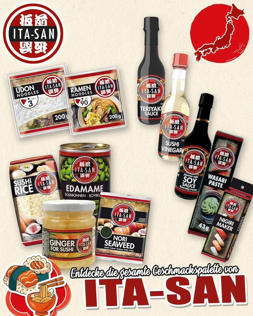 ITA-SAN Arroz para Sushi, Grano Redondo, Primera Calidad, Variedad 100% Puro, Fácil y Rápida Preparación, Vegano, Halal, Sin Gluten (1 x 500g)