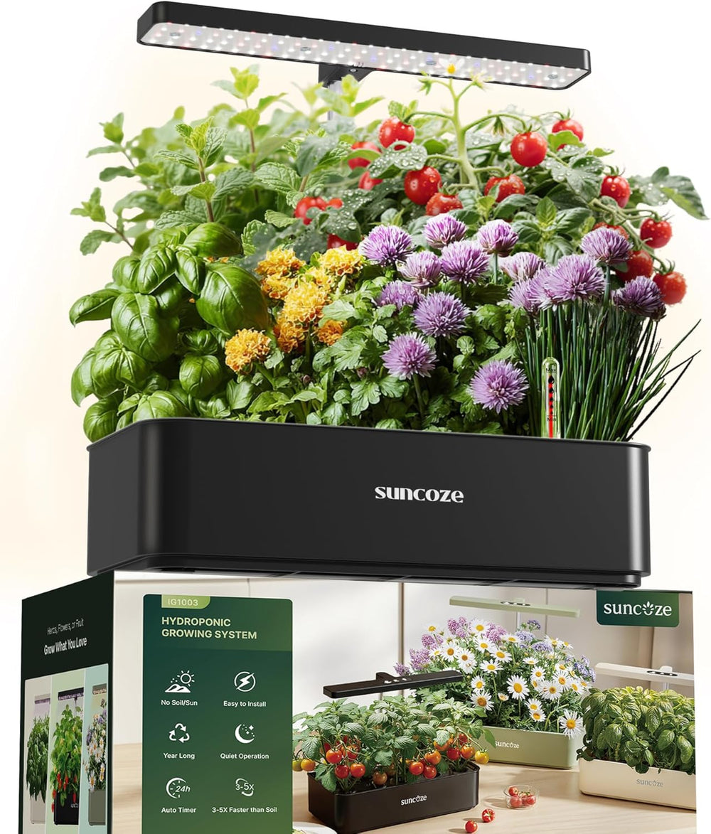 Kit de sistema de cultivo hidropónico de 12 cápsulas, lámpara LED de jardín interior de 24 W, tanque de agua de 4 L con bomba silenciosa, macetero de hierbas de altura ajustable, kit de jardinería interior, regalos de jardinería, color beige