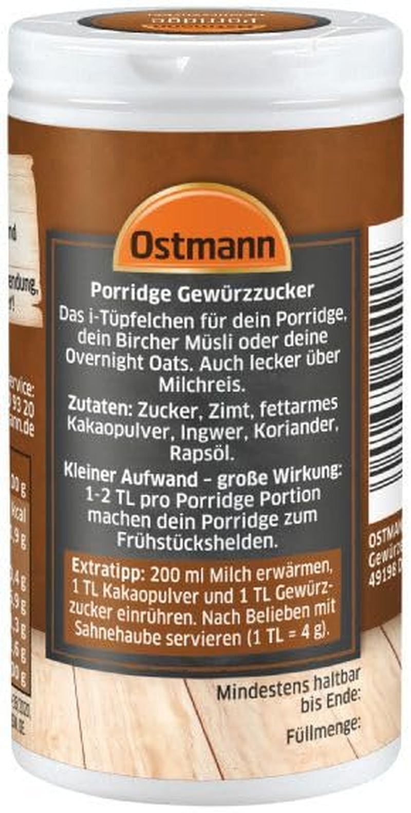 Ostmann Spices - Mezcla de aroma de azúcar, canela y cacao para gachas especiadas, para condimentar avena, arroz con leche y otras especialidades dulces, vegano, 60 g (el diseño del paquete puede variar)