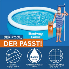 Piscina elevada Bestway Fast Set sin bomba 305 x 66 cm, azul, redonda (57456)
