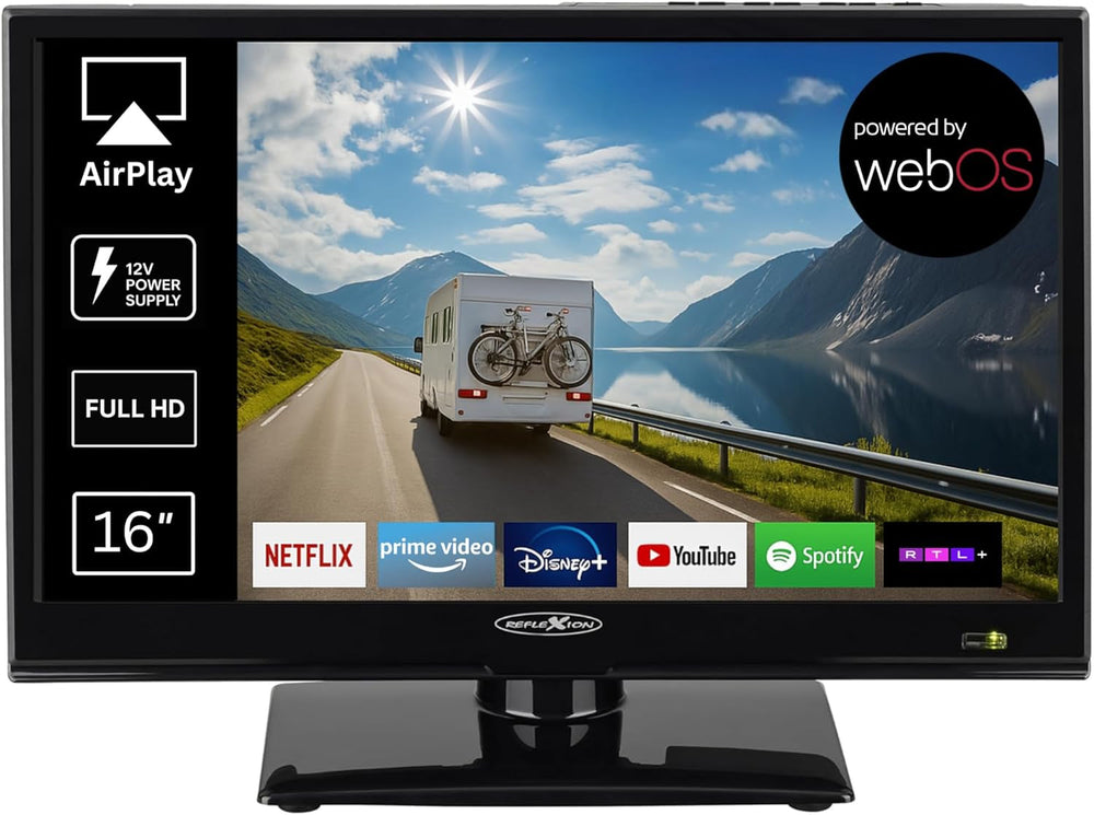Televizor inteligent REFLEXION LED19iBT de 19 inci (HD Ready, DVB-T2/S2/C, HDMI, CI+, Bluetooth, WLAN, 12V/230V) – Televizor ușor de camping pentru rulote, autorulote, bărci și camioane cu VESA 100x100