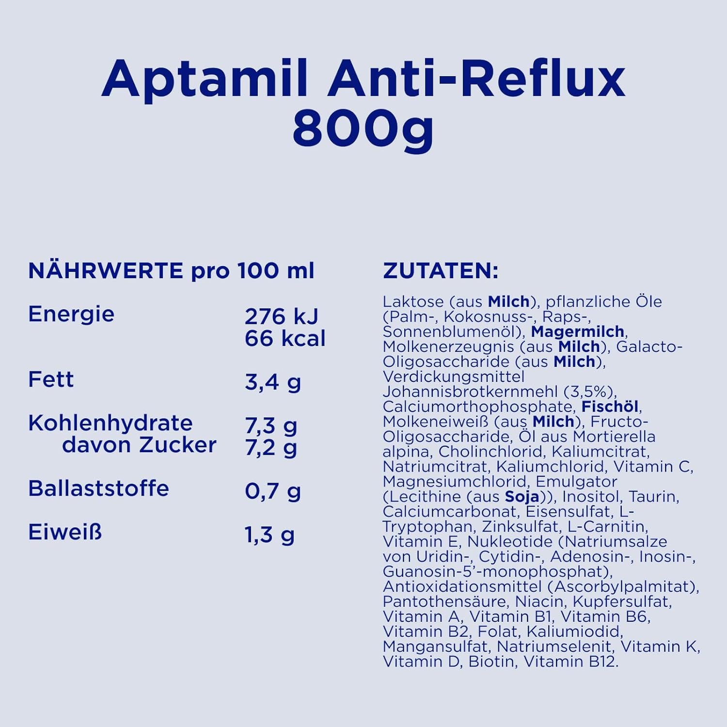 Aptamil Antirreflujo - Fórmula completa desde el nacimiento Manejo dietético Vómitos y regurgitaciones Alimentos para bebés Leche en polvo 1 x 800 g