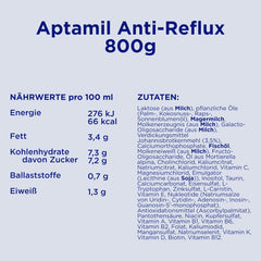 Aptamil Antirreflujo - Fórmula completa desde el nacimiento Manejo dietético Vómitos y regurgitaciones Alimentos para bebés Leche en polvo 1 x 800 g