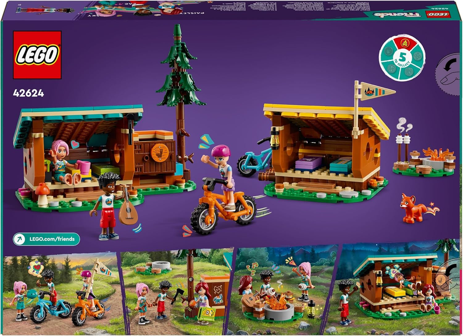 LEGO Friends Cabañas Acogedoras en el Campamento de Aventuras, Juego de rol al aire libre, Juguete infantil para niñas y niños a partir de 7 años con 3 figuras y un zorro, Juguete para acampar 42624 Juegos de construcción Besuche den LEGO-Store