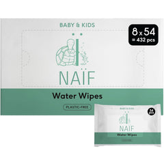 Naïf Toallitas Bebé Sin Plástico 432 Piezas (8 Pack x 54 Toallitas) - Cuidado del Culito, Cuerpo y Rostro del Bebé - 99% Agua - 0% Fragancia y Alcohol - Caja de Toallitas Húmedas Sostenibles, Eucalipto Sensible
