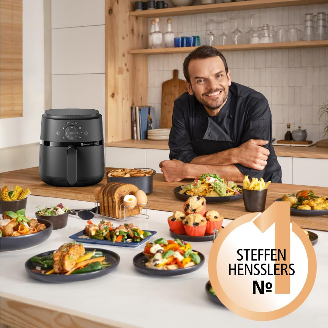 Philips Airfryer serie 2000 4,2L - Pantalla táctil digital, 13 opciones de cocción, 9 funciones preestablecidas, Hasta un 90% menos de grasa con tecnología Rapidair, potencia 1500W Electrodomésticos Naty Shop