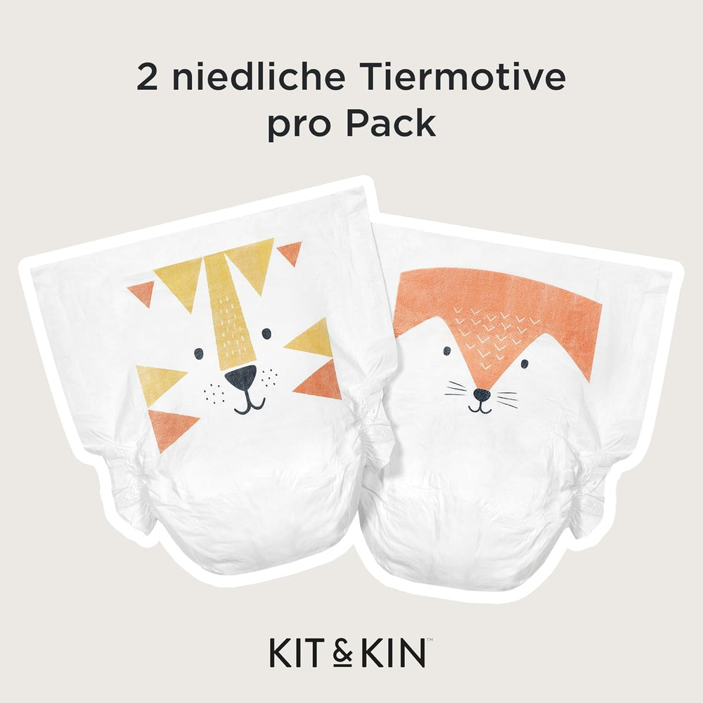 Kit & Kin Pañales Premium, tamaño 4 (9-14 kg), 128 unidades, a base de plantas e hipoalergénicos, protección confiable contra fugas, veganos y libres de crueldad