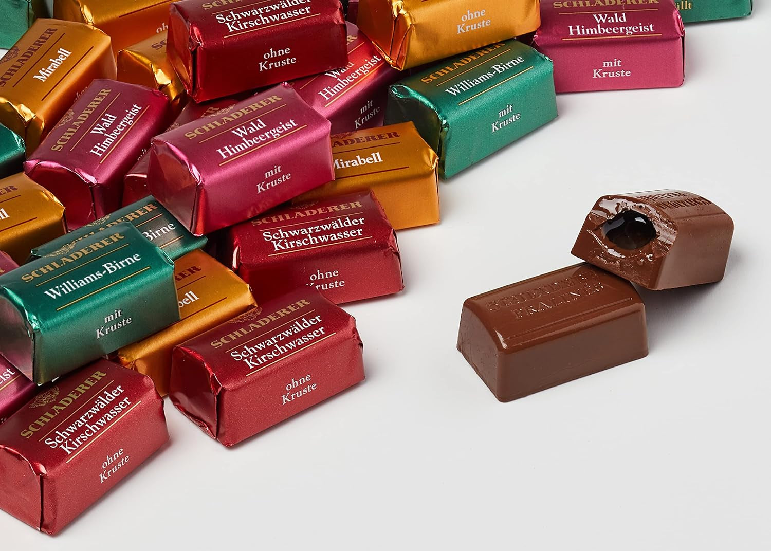 RCP Schladerer Pralinés, surtido fino, chocolate con leche y negro, con y sin costra de azúcar, relleno líquido, contiene alcohol, fantástico regalo, 255 g