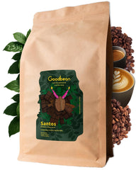 Santos | Boabe de cafea 2500g - 100% Arabica din Brazilia | pentru espresso, cappuccino sau cafea filtrată tare | Omni Roast | Cafea clasică - introducerea perfectă în cafeaua de specialitate