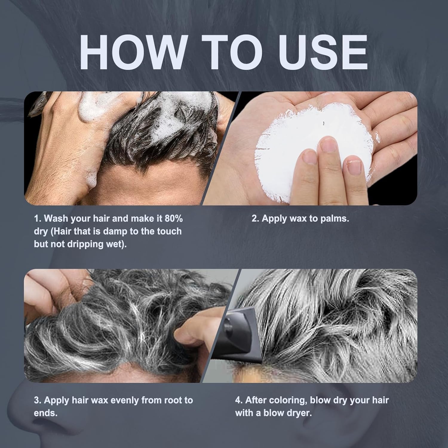 JVR Ceară de păr temporară 80g, ceară de păr lavabilă pentru copii femei bărbați, coafură naturală mată pentru petreceri, cosplay, Halloween, Crăciun, mascaradă, DIY (gri, 80g) Vopsea pentru par Naty Shop