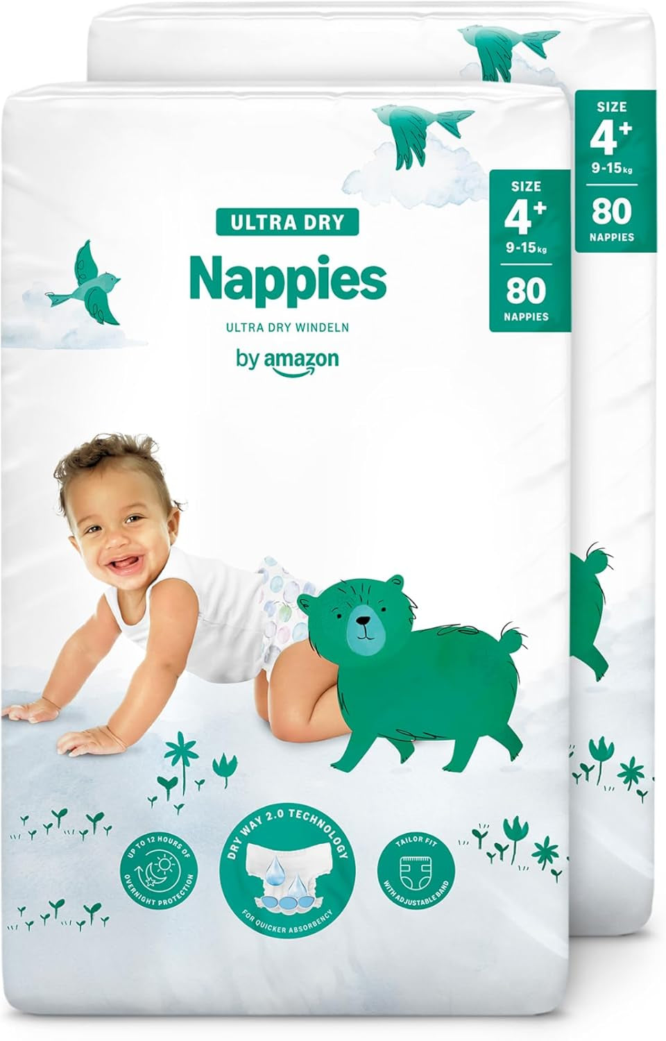 Pañales Amazon Ultra Dry, tamaño 1 (2-5 kg) - Caja mensual, blanco, 96 unidades (2 paquetes de 48) (anteriormente marca Mama Bear, producto idéntico)