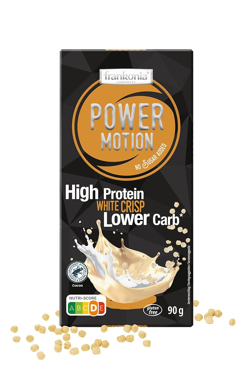frankonia CHOCOLAT POWER MOTION sin azúcares añadidos - Chocolate blanco crujiente con alto contenido en proteínas y bajo en carbohidratos, 90 g