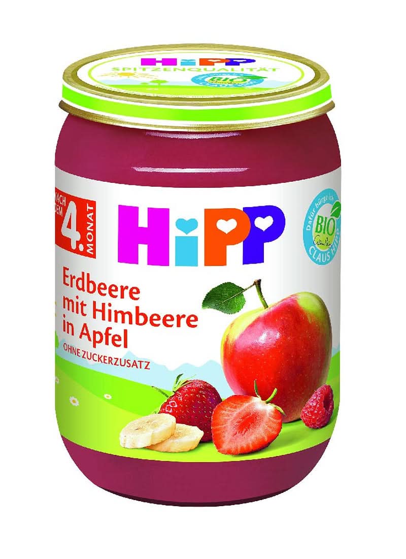 Maíz dulce Hipp con puré de papa y pavo orgánico, paquete de 6 (6 X 190 gramos) Mother and Child Naty Shop 6 x 190 gramos Fresa con frambuesa y manzana