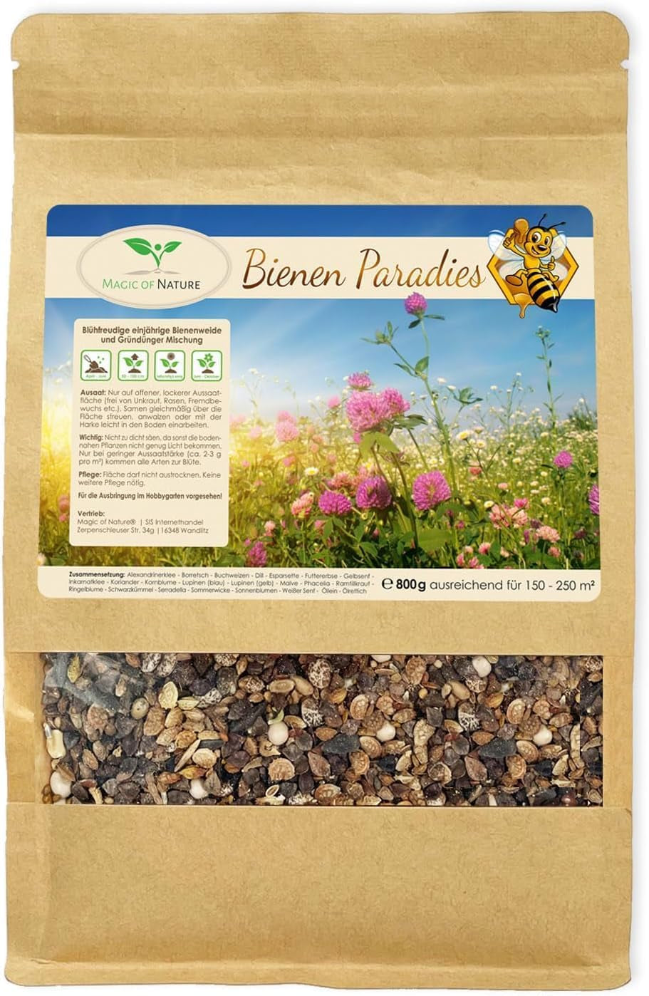 Magia de la Naturaleza 800gr. Blumensamen Mischung - Bienen Paradies - Blühfreudige Bienenweide für 150 bis 250 m²