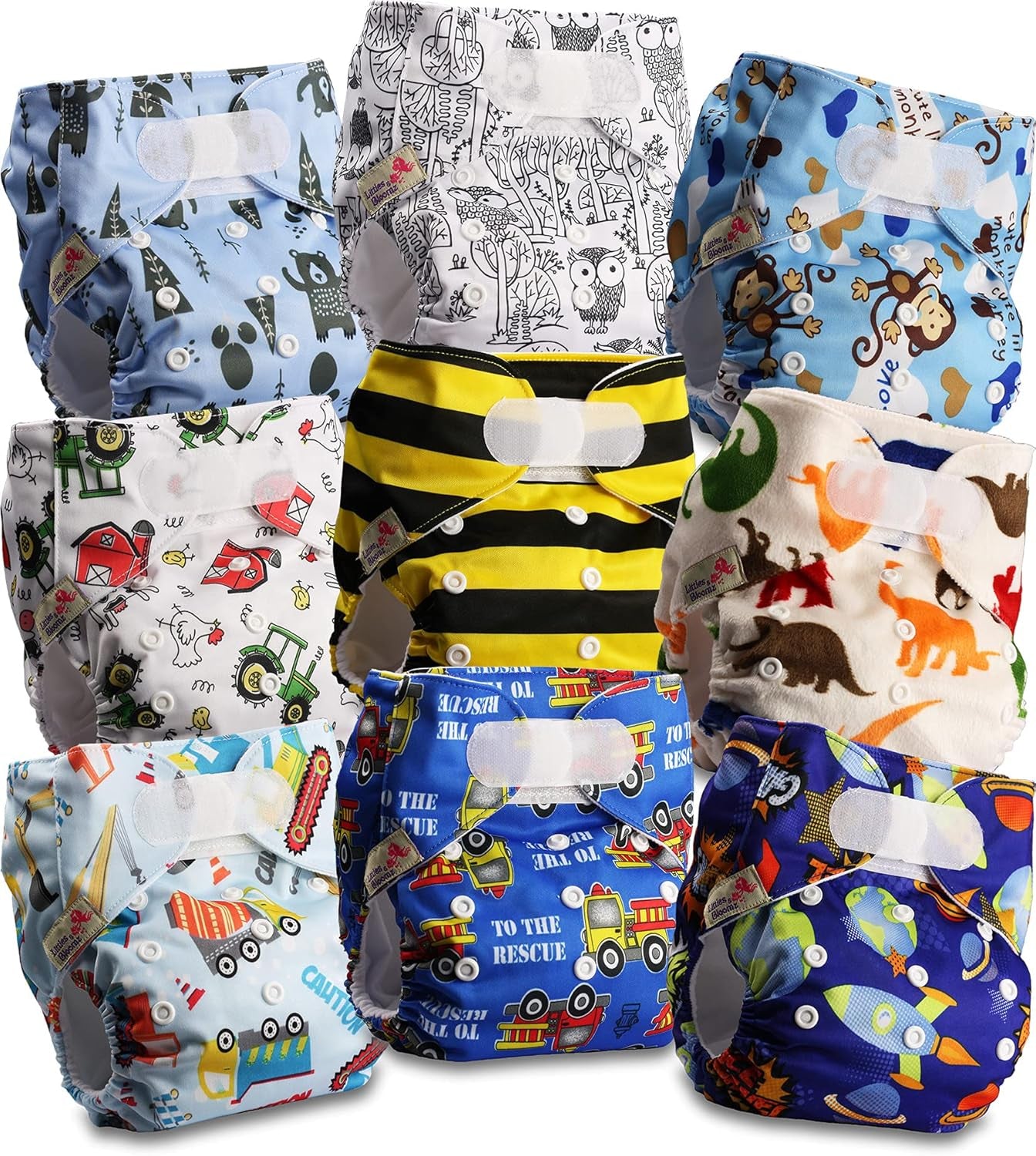 Littles and Bloomz Pañal reutilizable FLV2-0602, cierre de gancho y bucle estándar, 6 pañales